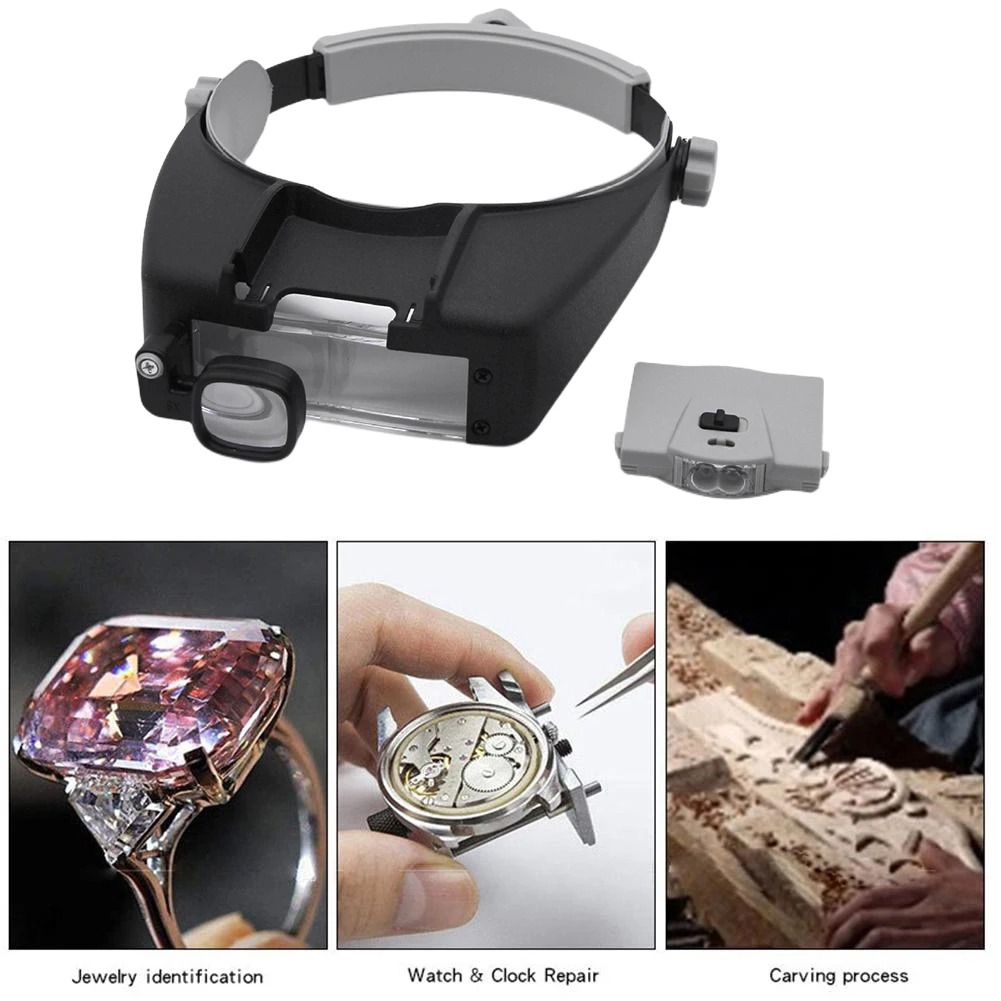 Electronics Repair Hobby - แว่นขยายแบบ LED ติดศีรษะ กำลังขยาย 1.5X 6X